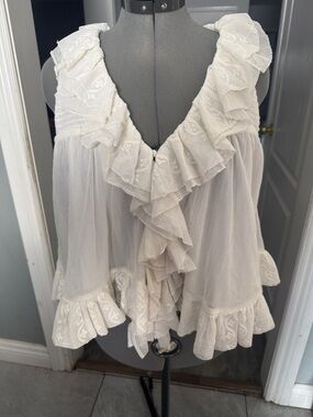 Anthropologie Women’s Cream Ruffled Sheer Blouse